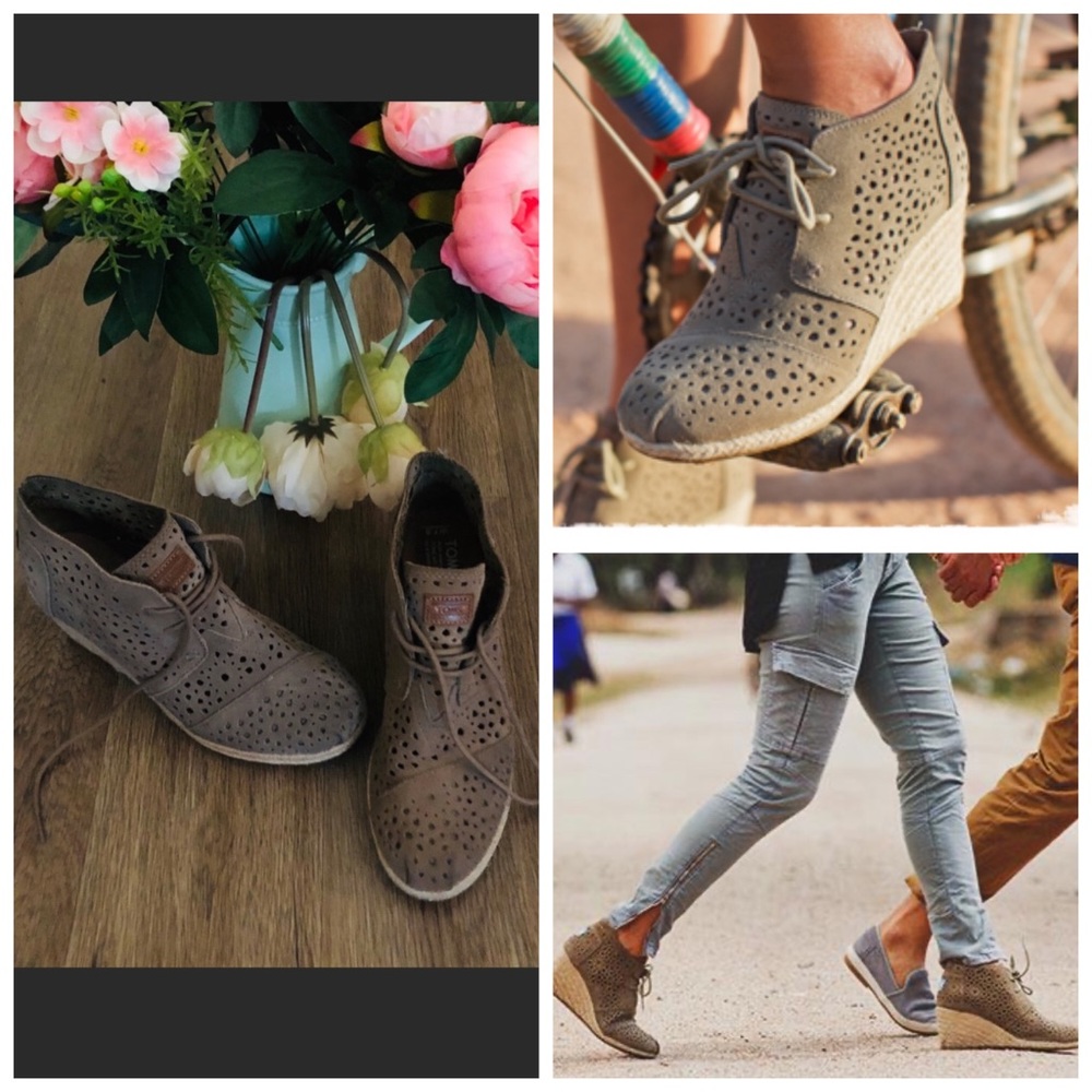 Toms Taupe Moroccan Cutout Desert Wedge